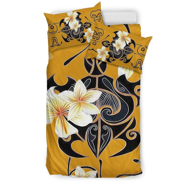 Turtle Plumeria Bedding Set - AH-BEDDING SETS-Alohawaii-Bedding Set-US Twin-Black-Vibe Cosy™