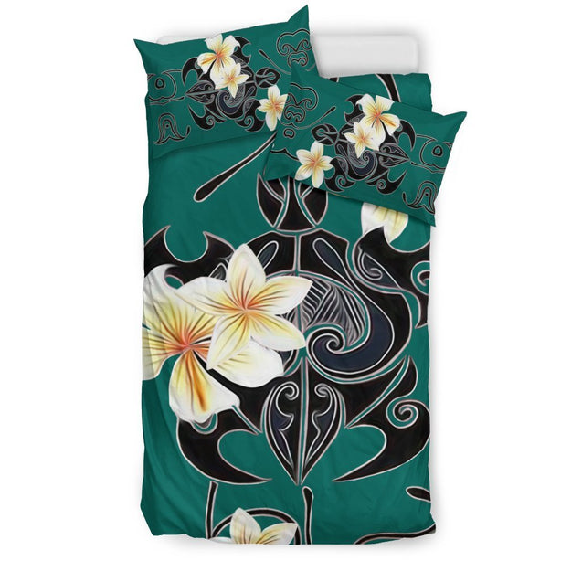 Turtle Plumeria Bedding Set - AH-BEDDING SETS-Phaethon-Bedding Set-US Twin-Black-Vibe Cosy™