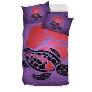 Hawaii Hibiscus Turtle Bedding Set - AH - J4-BEDDING SETS-Phaethon-Bedding Set-US Twin-Black-Vibe Cosy™