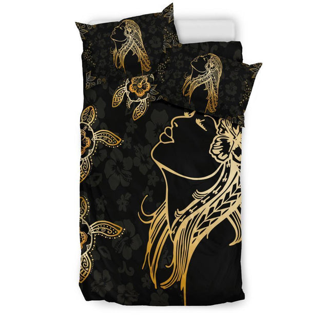 Hula Girl And Turtle Hibiscus Bedding Set - AH - J1-BEDDING SETS-Phaethon-Bedding Set-US Twin-Black-Vibe Cosy™