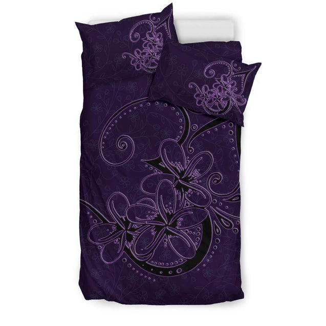 Plumeria Premium Violet Bedding Set - AH - J1-BEDDING SETS-Phaethon-Bedding Set-US Twin-Black-Vibe Cosy™