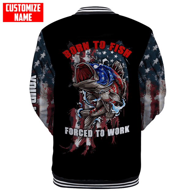 Custom name Born To Fish Forced To Work US Flag 3D printed shirts Fishing State