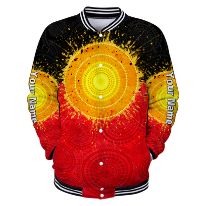 Custom name Aboriginal Flag Indigenous Sun Fleece Zip-Up Hoodie