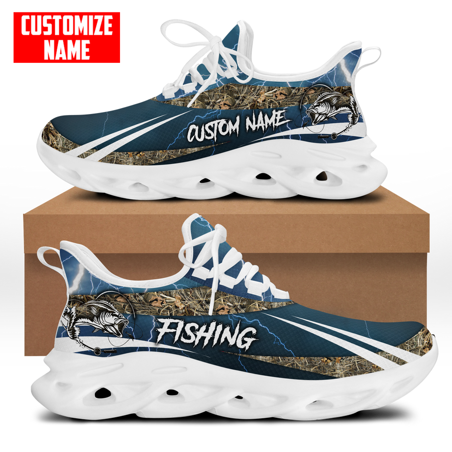 Bass fishing Sport - Blue version Custom name Clunky Sneaker Shoes