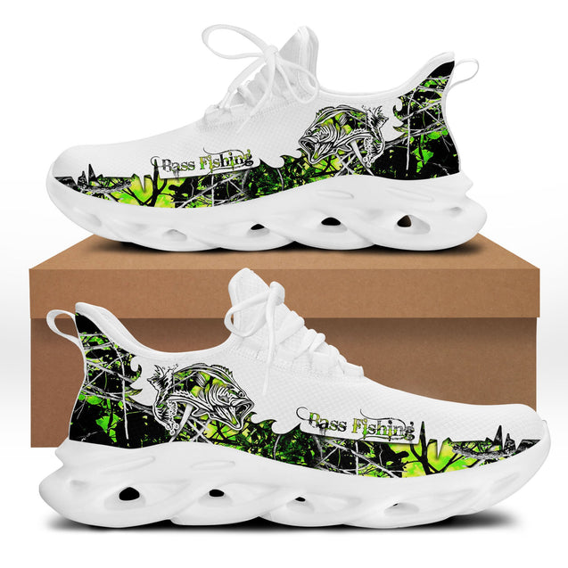 Green Largemouth Bass Fishing Muddy Camo Clunky Sneaker Shoes