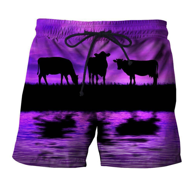 Sunset and Cow Violet Backgroud Hoodie-Apparel-HD09-Shorts-S-Vibe Cosy™