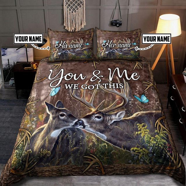 Customize Name Couple Deer Bedding Set DA04062102