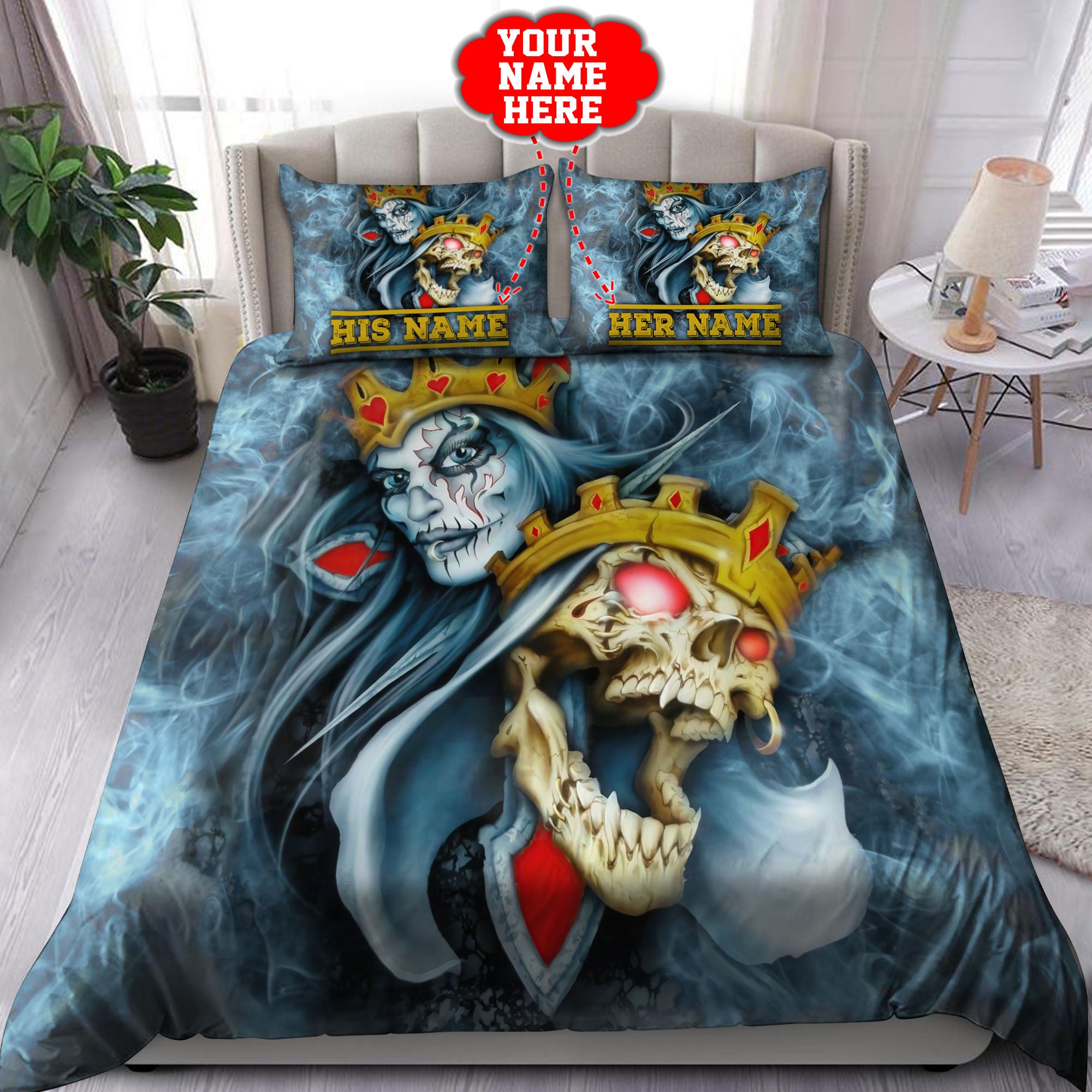 Customize Name King And Queen Skull Bedding Set HHT08062125