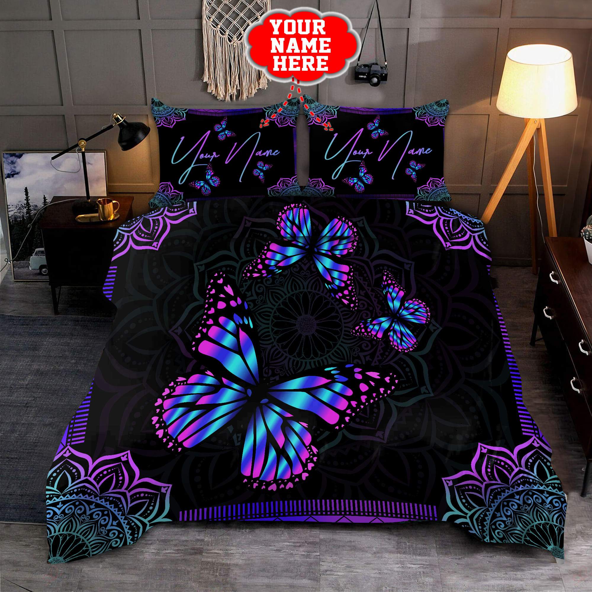 Customize Name Mandala Butterfly Bedding Set HHT09042101