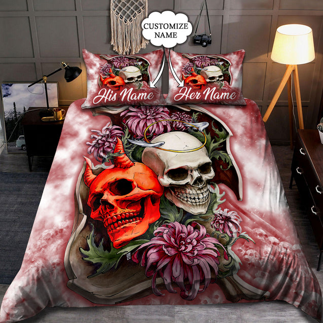 Customize Name Skull Demon And Angel Bedding Set NTN09062104