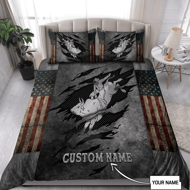 Personalized Name Bull Riding Bedding Set American Bull Rider Ver 3