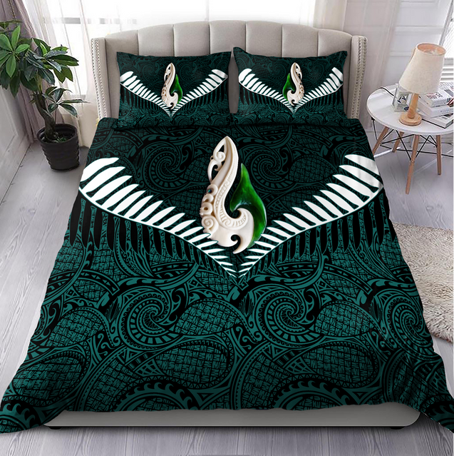 New Zealand Aotearoa Maori Silver Fern Paua Shell 3D Bedding Set ML