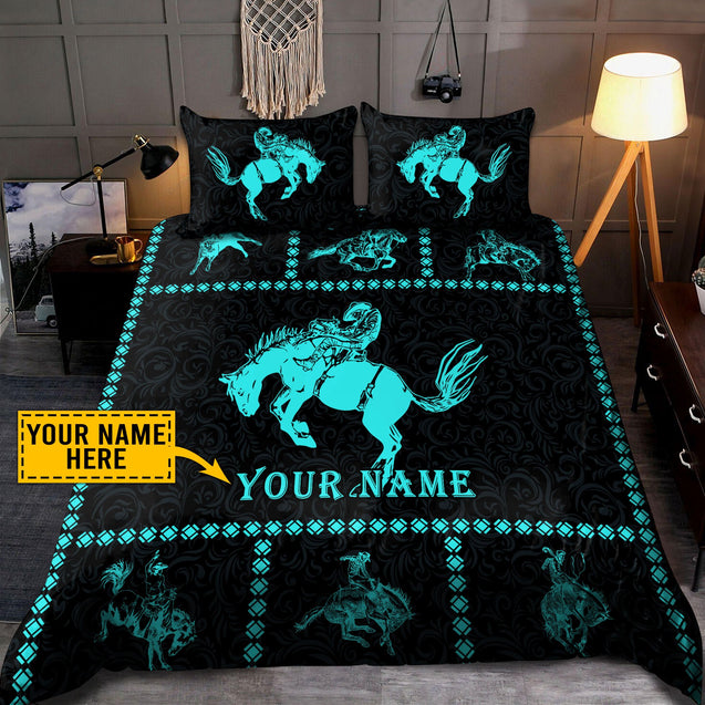 Personalized Name Rodeo Bedding Set Blue Bucking Horse