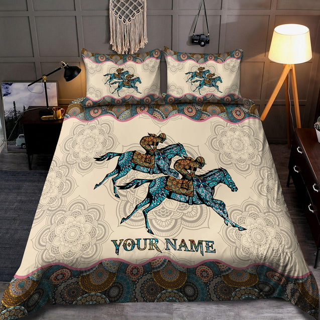 Personalized Name Horse Racing Bedding Set Mandala