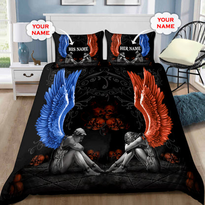Customize Name Couple Skull Art Bedding Set