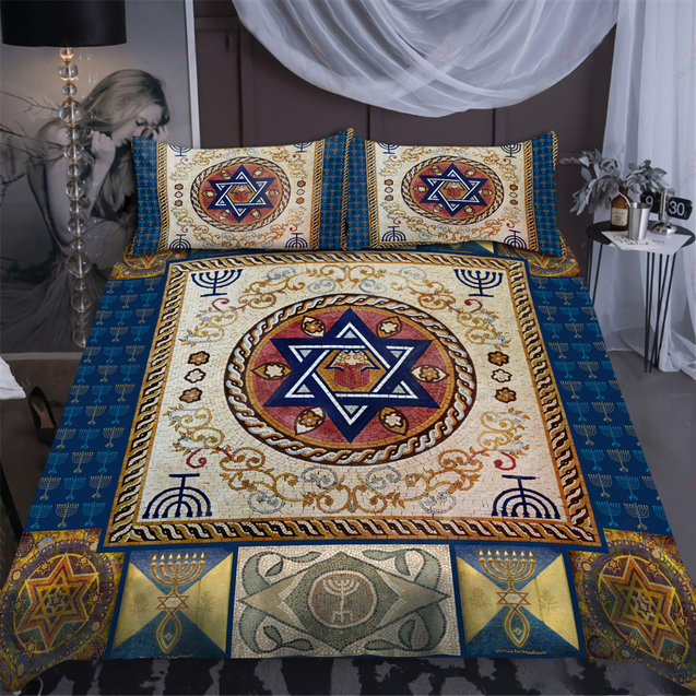 Premium All Over Printed Menorah Star Of David Bedding Set MEI