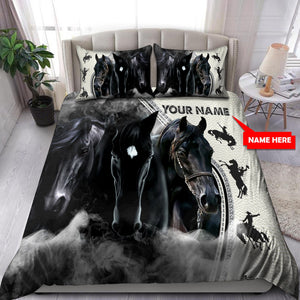 Personalized Name Rodeo Bedding Set Black Horse