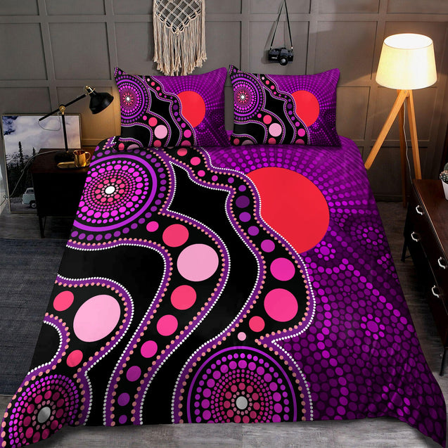 Aboriginal Art Flag Circle Dot Purple 3D design print Bedding set