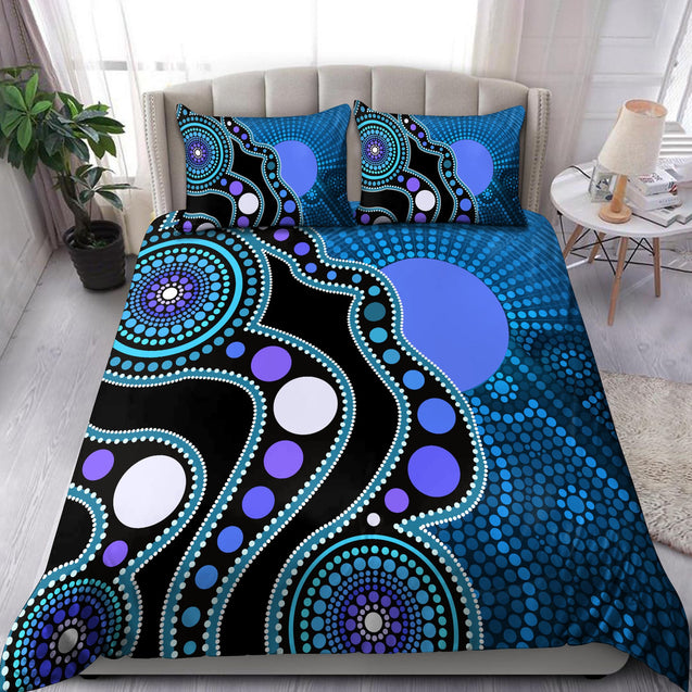 Aboriginal Art Flag Circle Dot Blue 3D design print Bedding set