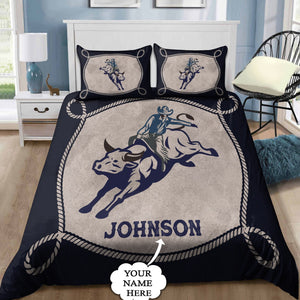 Personalized Name Bull Riding Blue Rope Bedding Set