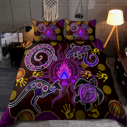 Aboriginal Dancing around the campfire Stories Purple Bedding set
