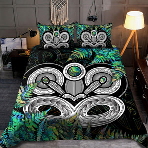 New Zealand Aotearoa Maori Tiki Silver Fern Paua Shell Bedding Set ML