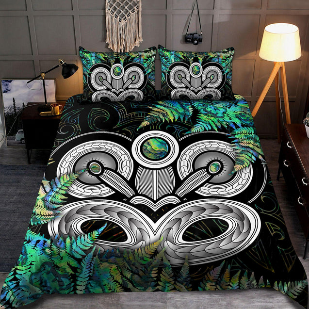 New Zealand Aotearoa Maori Tiki Silver Fern Paua Shell Bedding Set ML