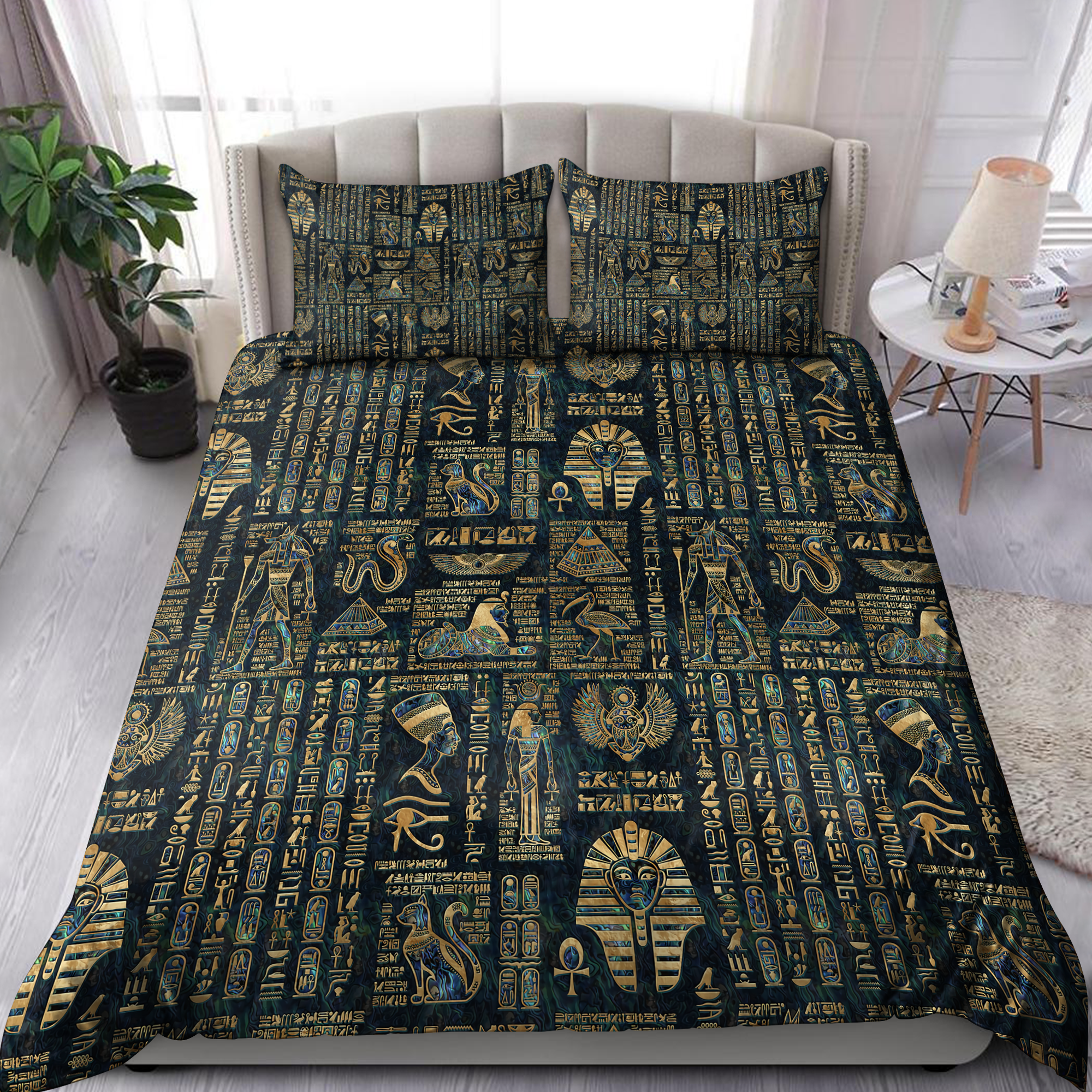 Egyptian Hieroglyphs And Deities Mythology Culture 3D design Bedding set