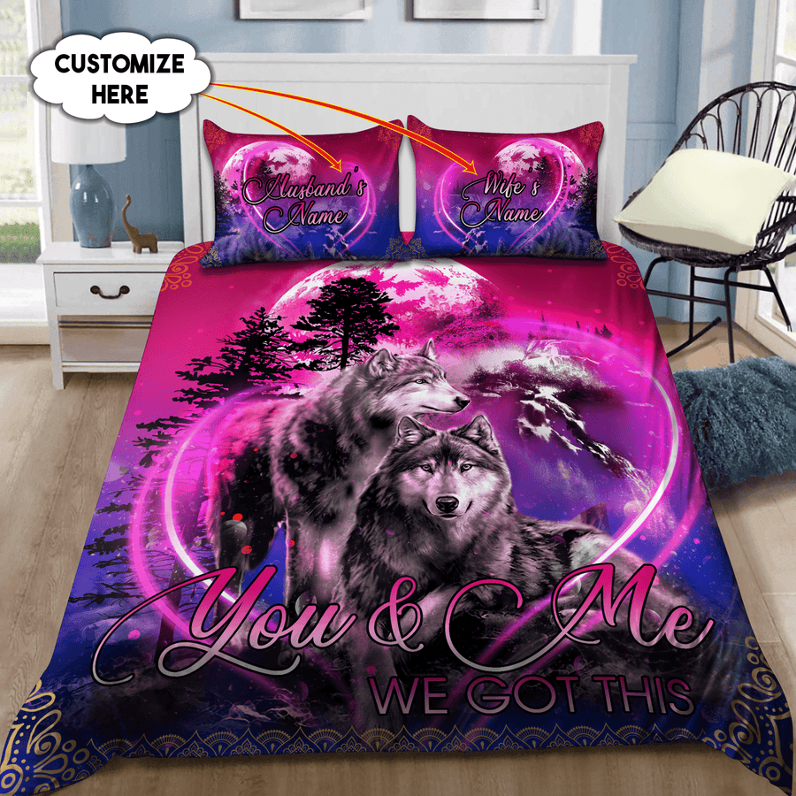 Custom Name Couple Wolf 3D All Over Printed Bedding Set