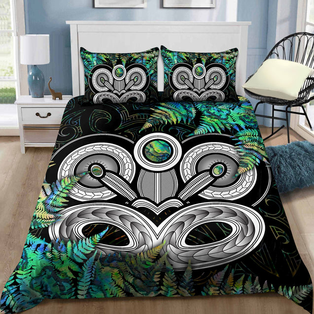 New Zealand Aotearoa Maori Tiki Silver Fern Paua Shell Bedding Set ML