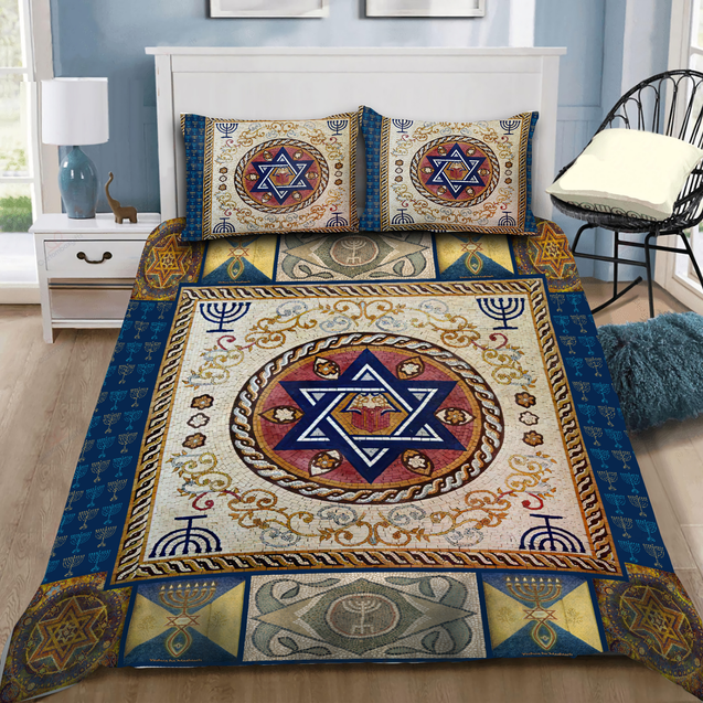 Premium All Over Printed Menorah Star Of David Bedding Set MEI