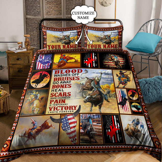 Personalized Name Bull Riding Bedding Set Rodeo Art Ver 5