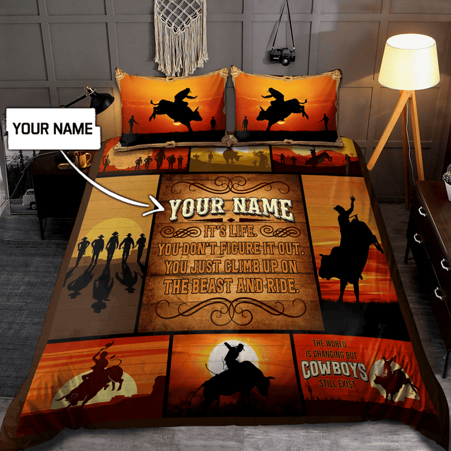 Personalized Name Bull Riding Bedding Set Rodeo Art Ver 6