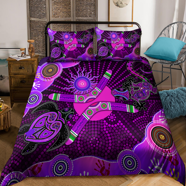 Aboriginal Naidoc Week 2021 Purple Turtle Lizard Sun Bedding set