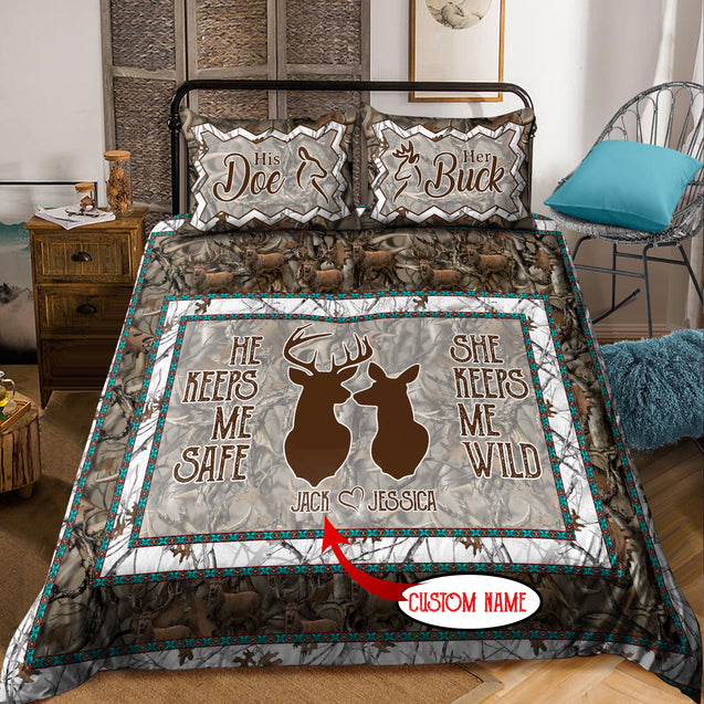 Deer Couple Customize Name Bedding Set