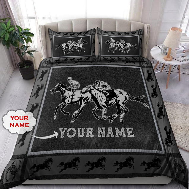 Personalized Name Black Horse Racing Bedding Set