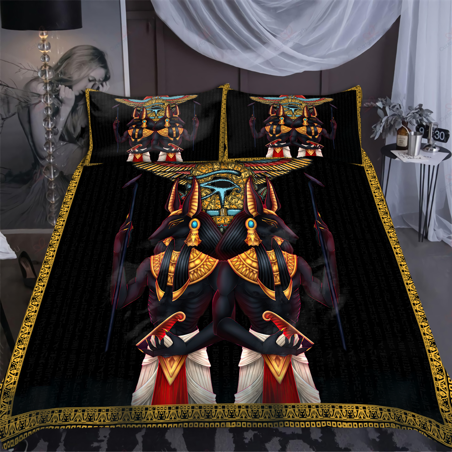 Anubis Horus eye and egyptian falcon 3D design Bedding set