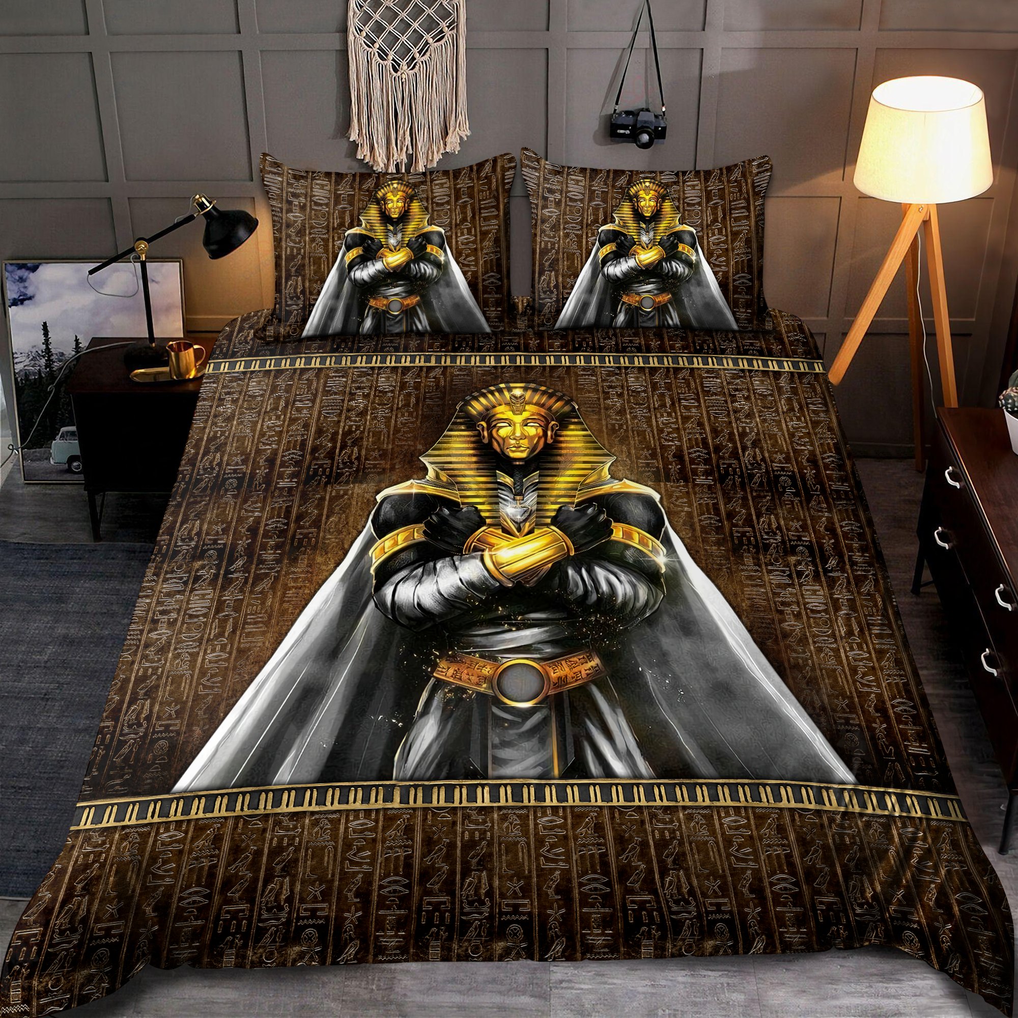 Egyptian Ancient Pharaoh Gods hieroglyphs 3D Printed Bedding Set