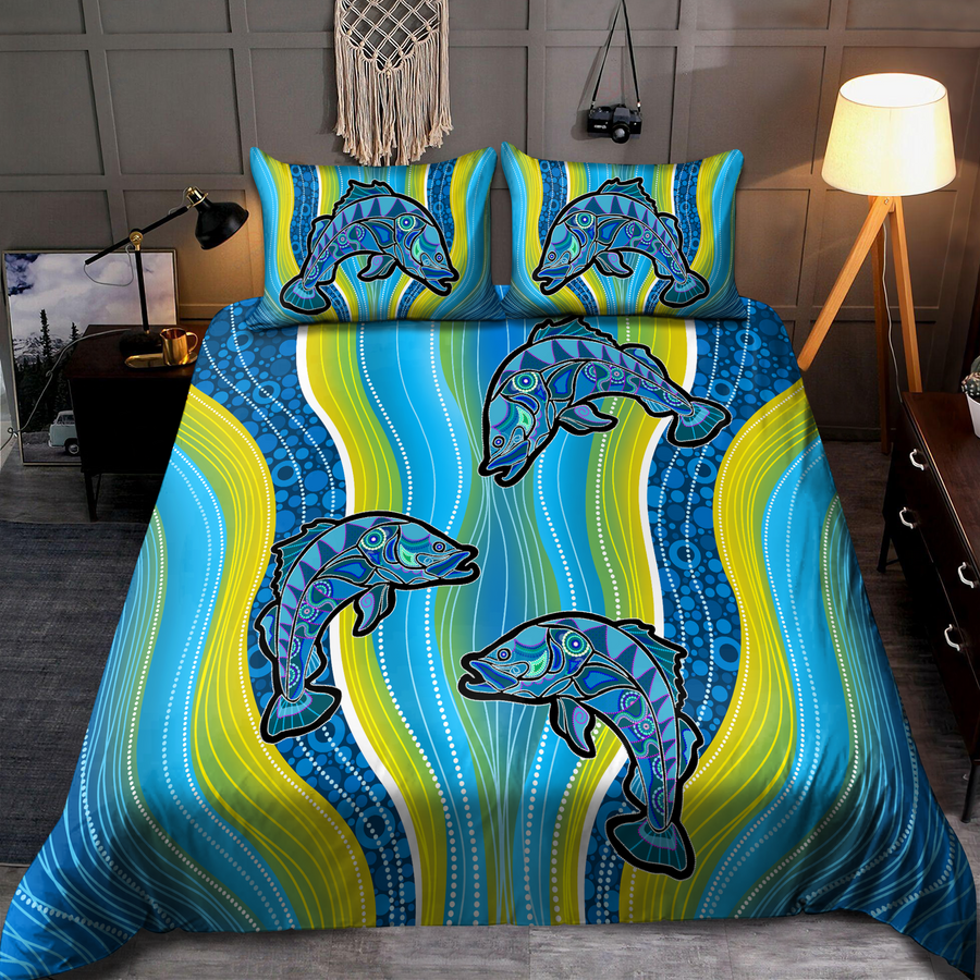 Aboriginal Fishing Blue River Painting art Bedding Set