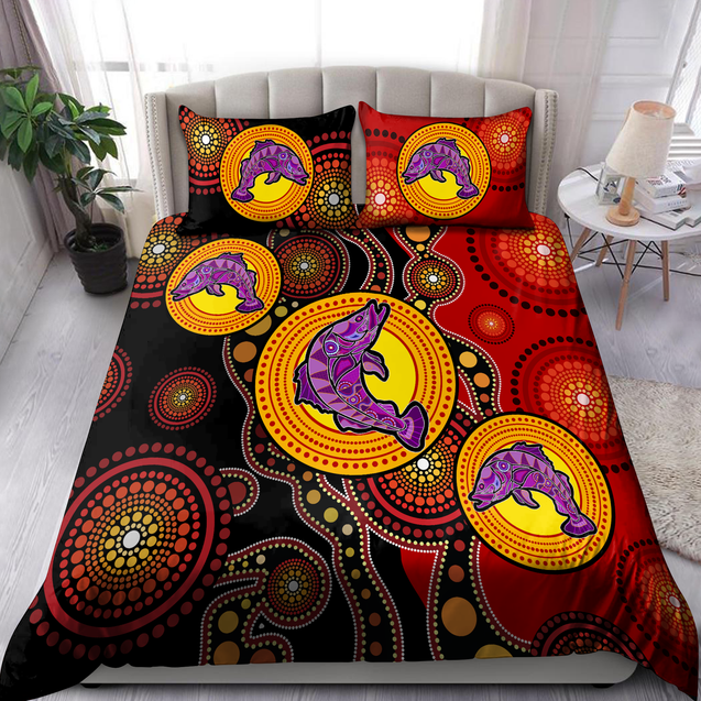 Aboriginal Fishing Red Circles Dots Painting art Bedding Set