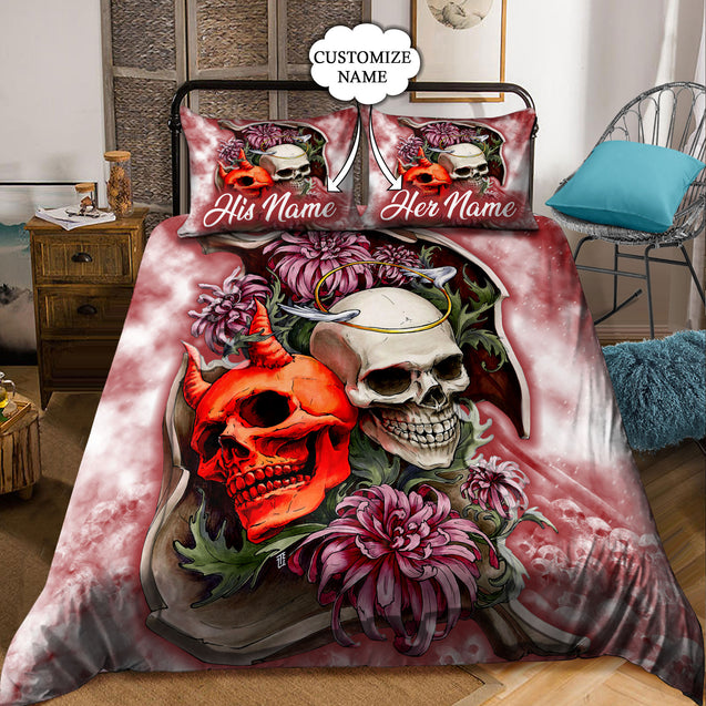 Customize Name Skull Demon And Angel Bedding Set NTN09062104