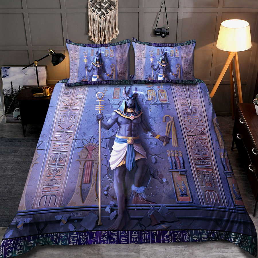 Anubis Face Blue Ancient Egyptian Mythology Culture 3D design Bedding set