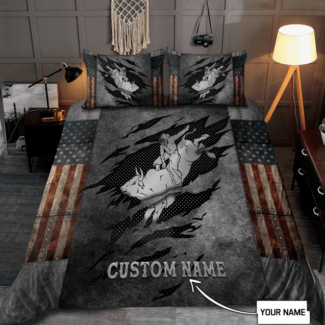 Personalized Name Bull Riding Bedding Set American Bull Rider Ver 3