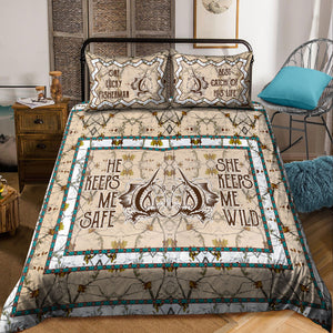 He keeps me safe she keeps me wild fishing couple bedding set