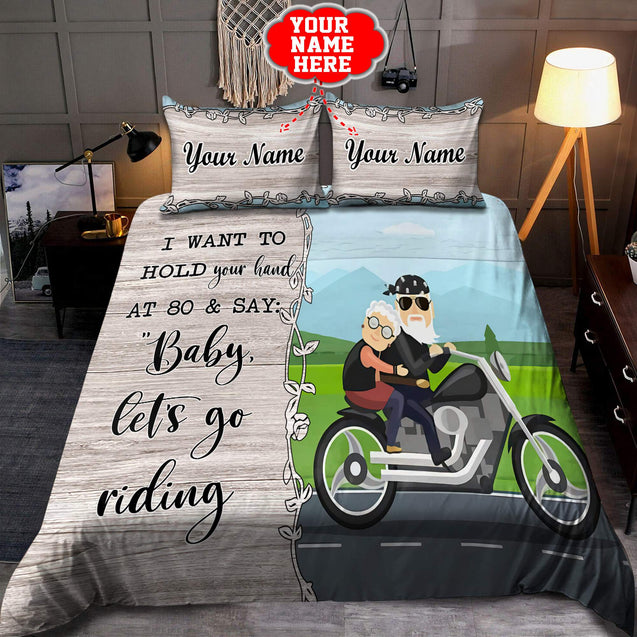 Customize Name Biker Couple Bedding Set HHT10042107