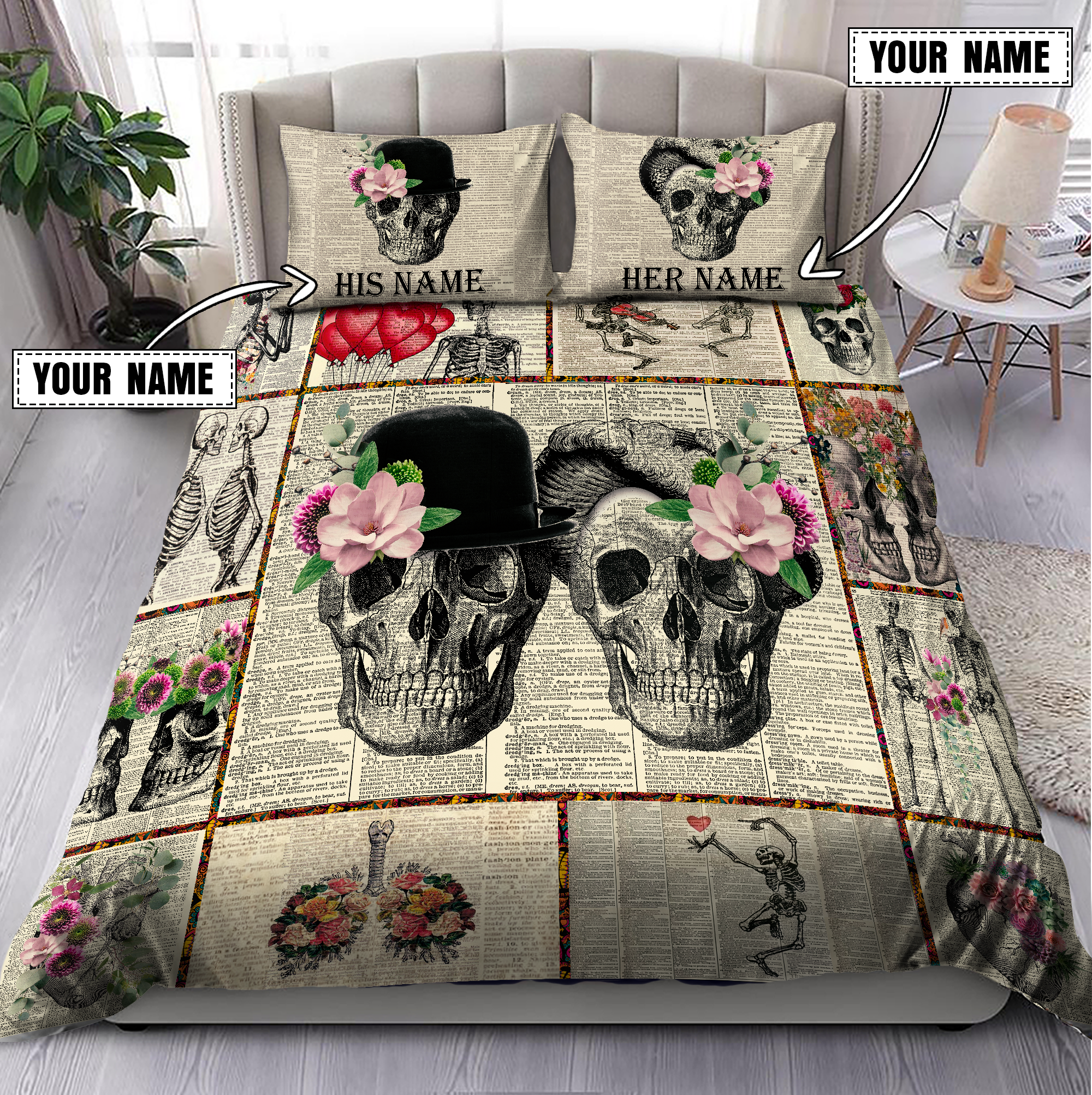 Customize Name Skull Art Bedding Set