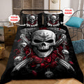 Customize Name Couple Skull Art Bedding Set
