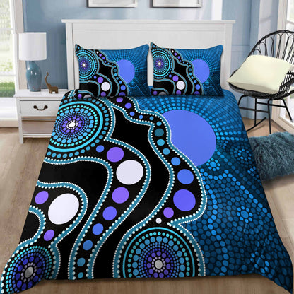 Aboriginal Art Flag Circle Dot Blue 3D design print Bedding set
