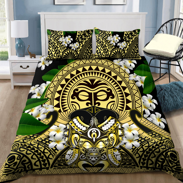 Polynesian Face With Plumeria Bedding Set