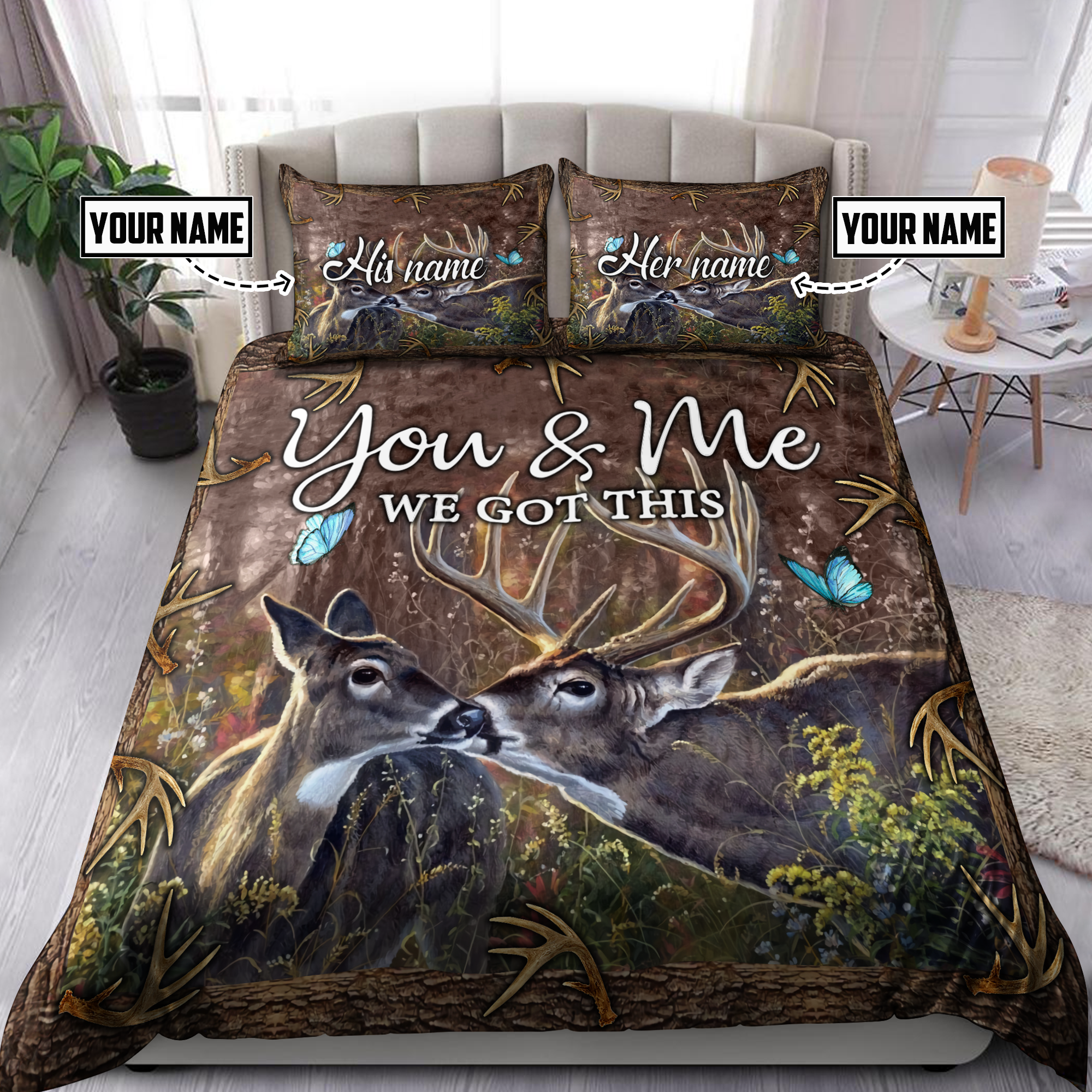 Customize Name Couple Deer Bedding Set DA04062102